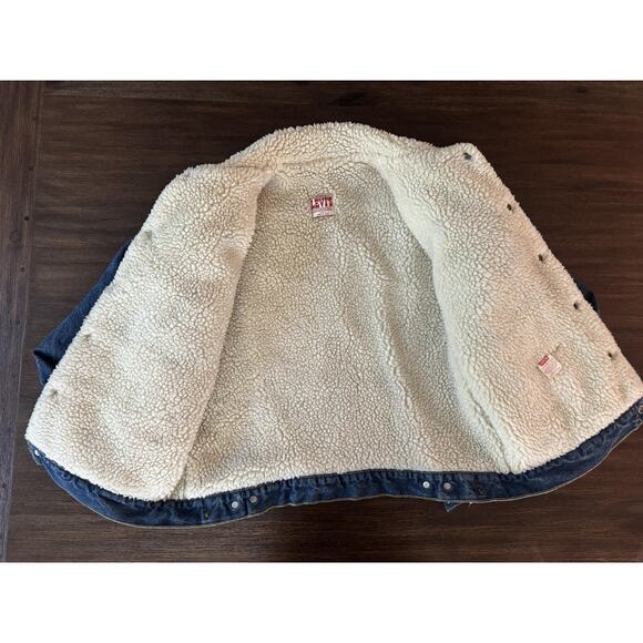 Vintage Levi's Denim Jacket Mens 42R Large Sherpa Lined Trucker Made USA 80s - Picture 7 of 14
